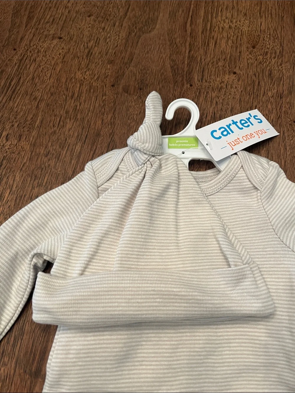 Carter's Cream & Light Gray Striped Baby 3-Piece Set with Panda Booties